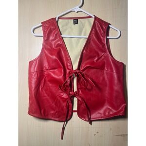 Shein Red Faux Leather Tie Front Cropped Vest Womens Size Medium 6